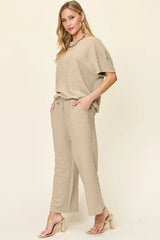 Trendsi Double Take Full Size Texture Short Sleeve Top and Pants Set -