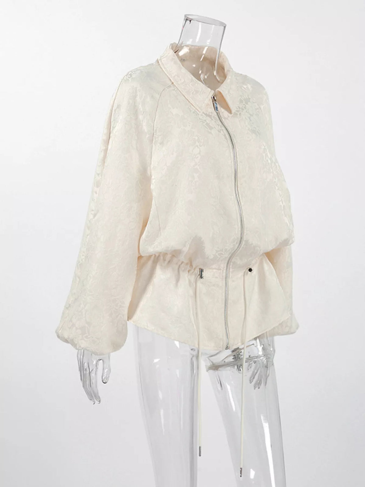 Trendsi Jacquard Zip-Up Peplum Jacket -