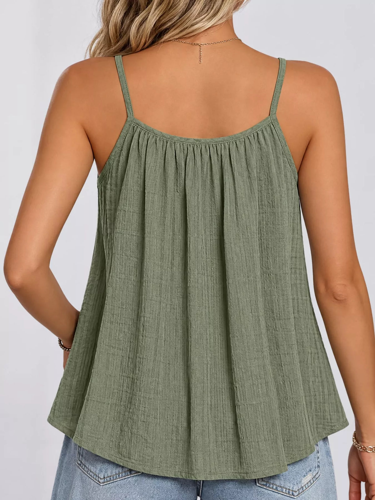 Green textured cami, back view