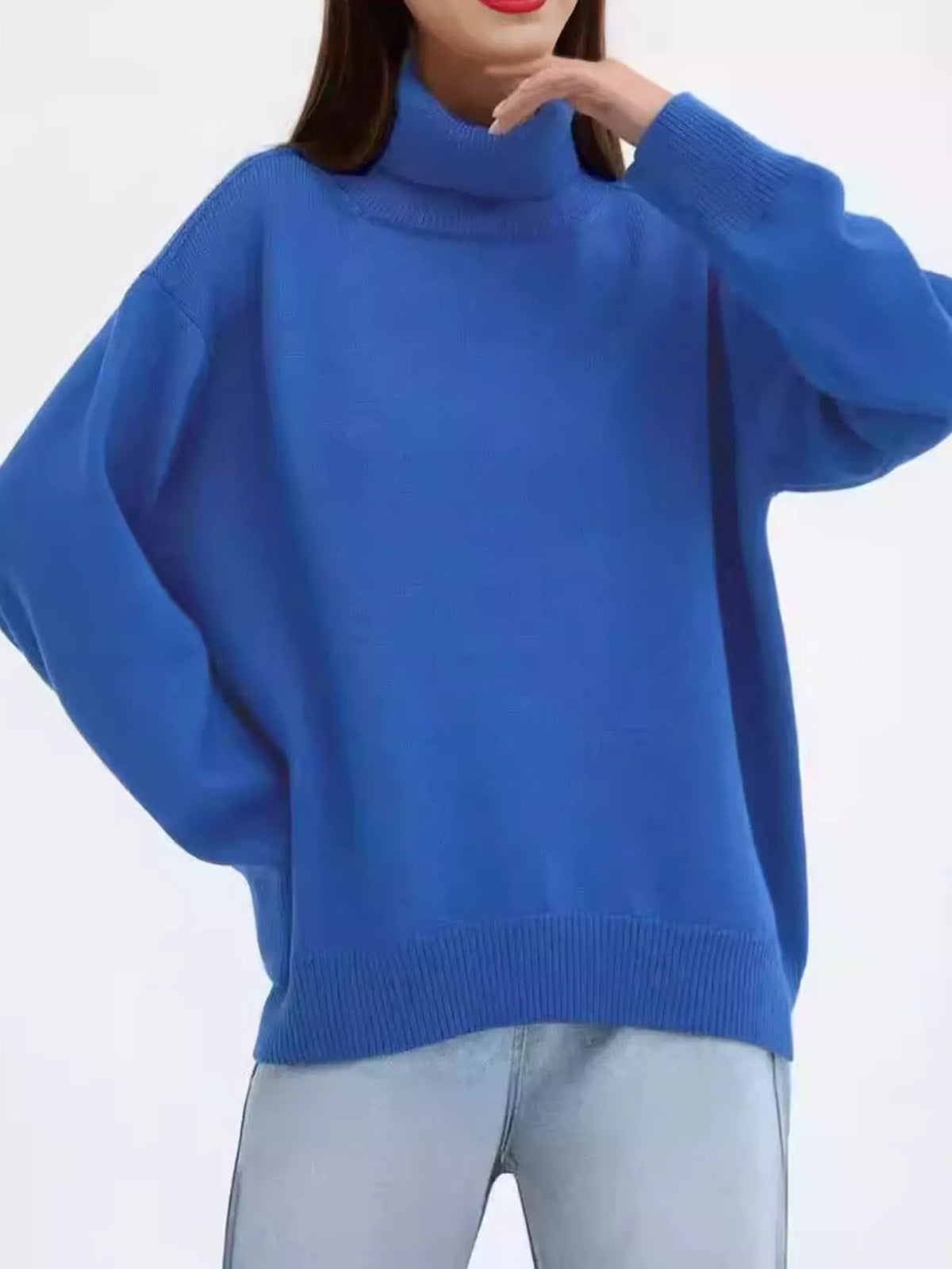 Oversized Turtleneck Drop Shoulder Sweater — front view