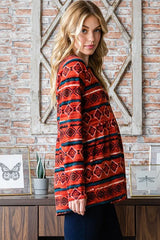 Trendsi Heimish Full Size Geometric Button Detail Long Sleeve Babydoll Top - Shirts