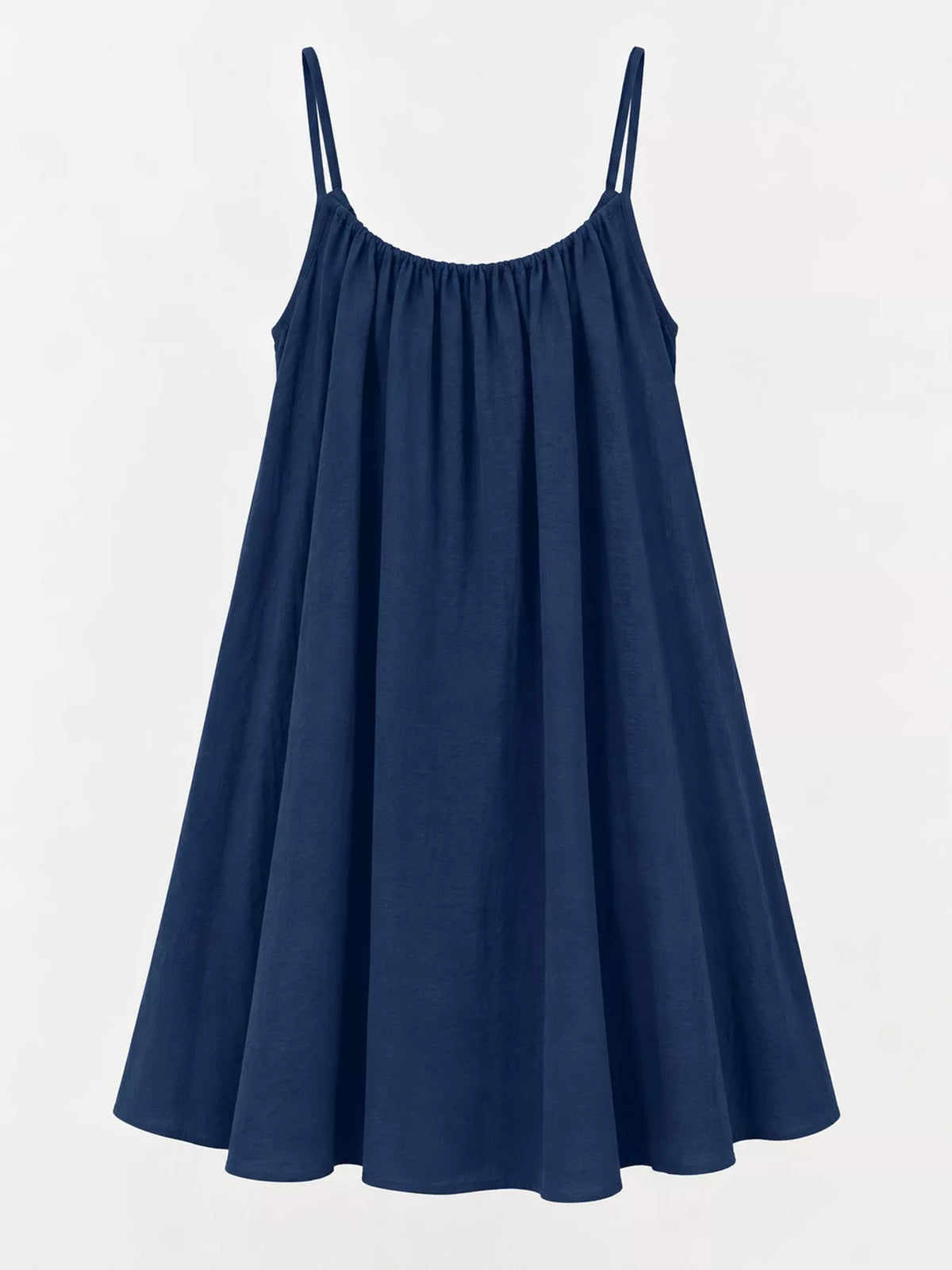 Navy spaghetti strap A-line mini dress with open tie back