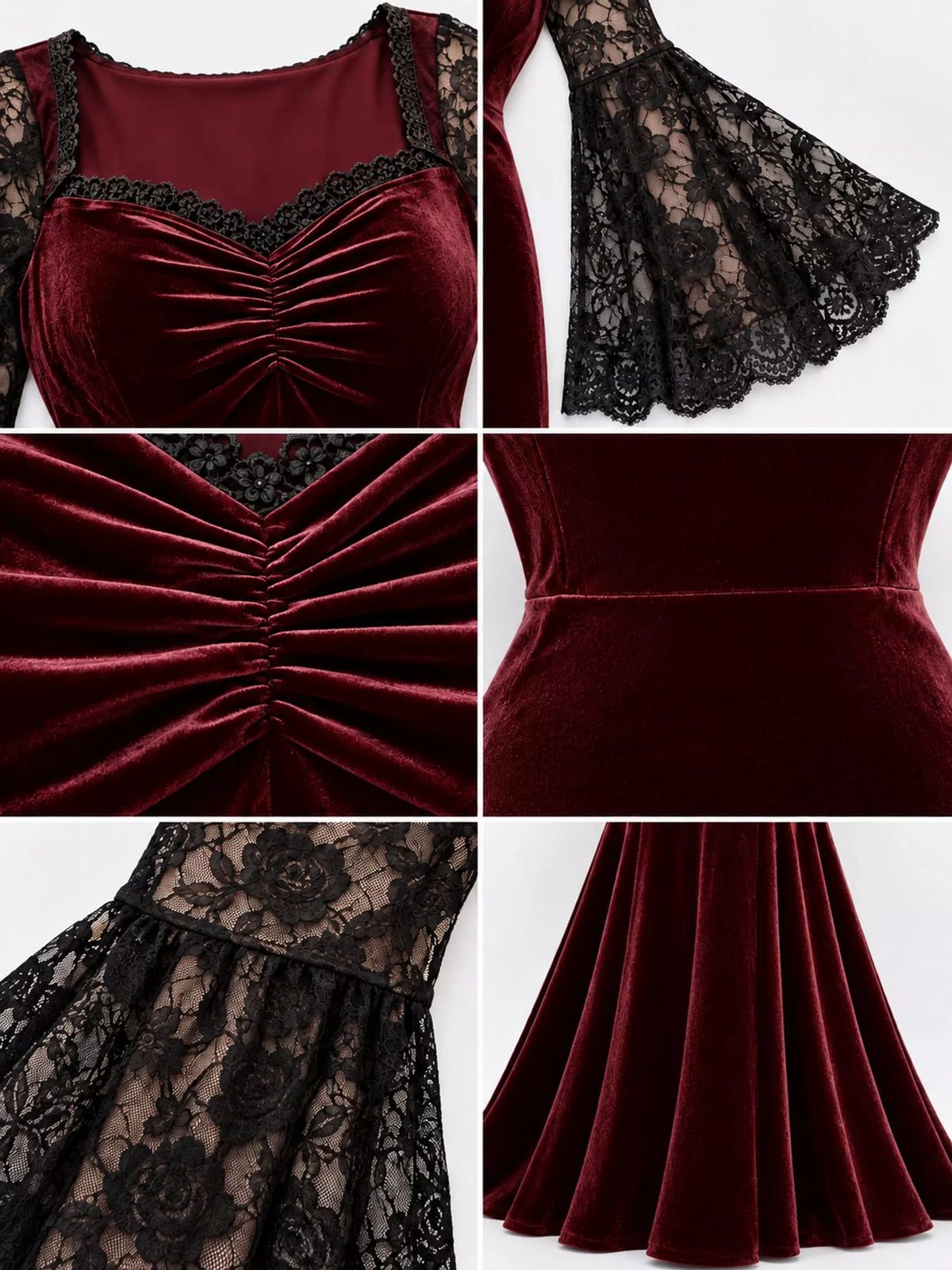 Burgundy lace flare sleeve maxi dress — design and construction details