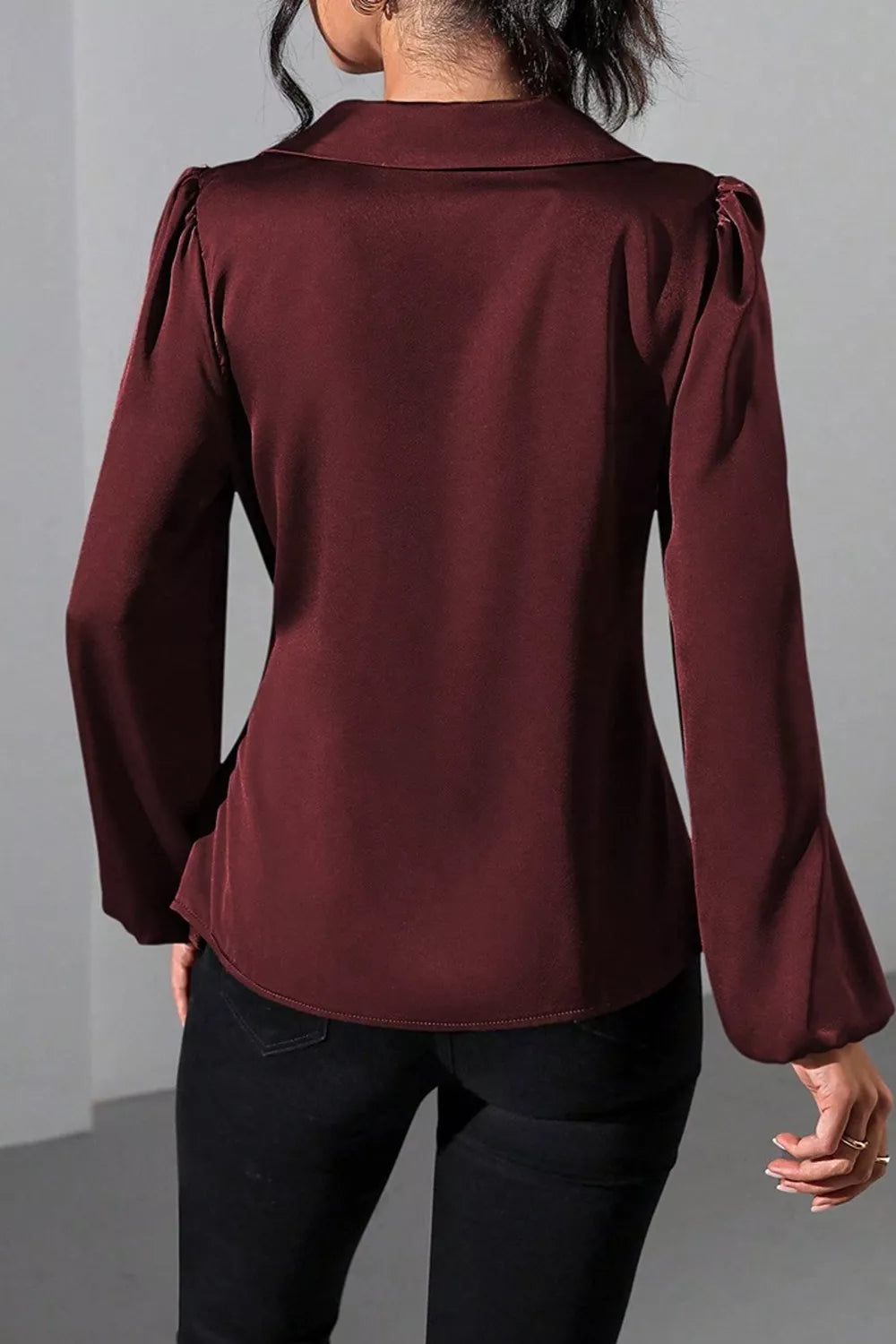 Trendsi Satin Tied Detail Long Sleeve Blouse -