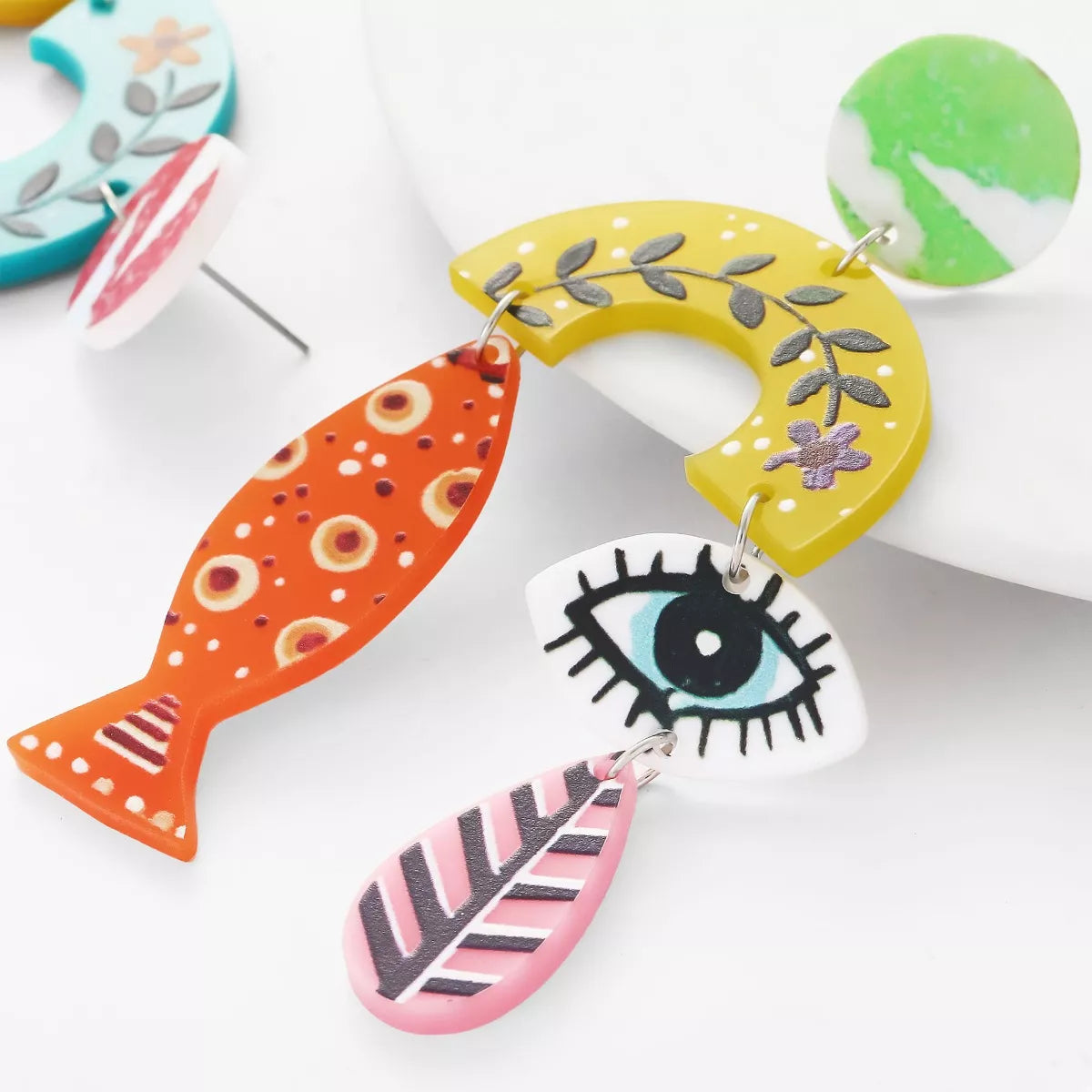 Trendsi Evil Eye & Fish Dangle Earrings -