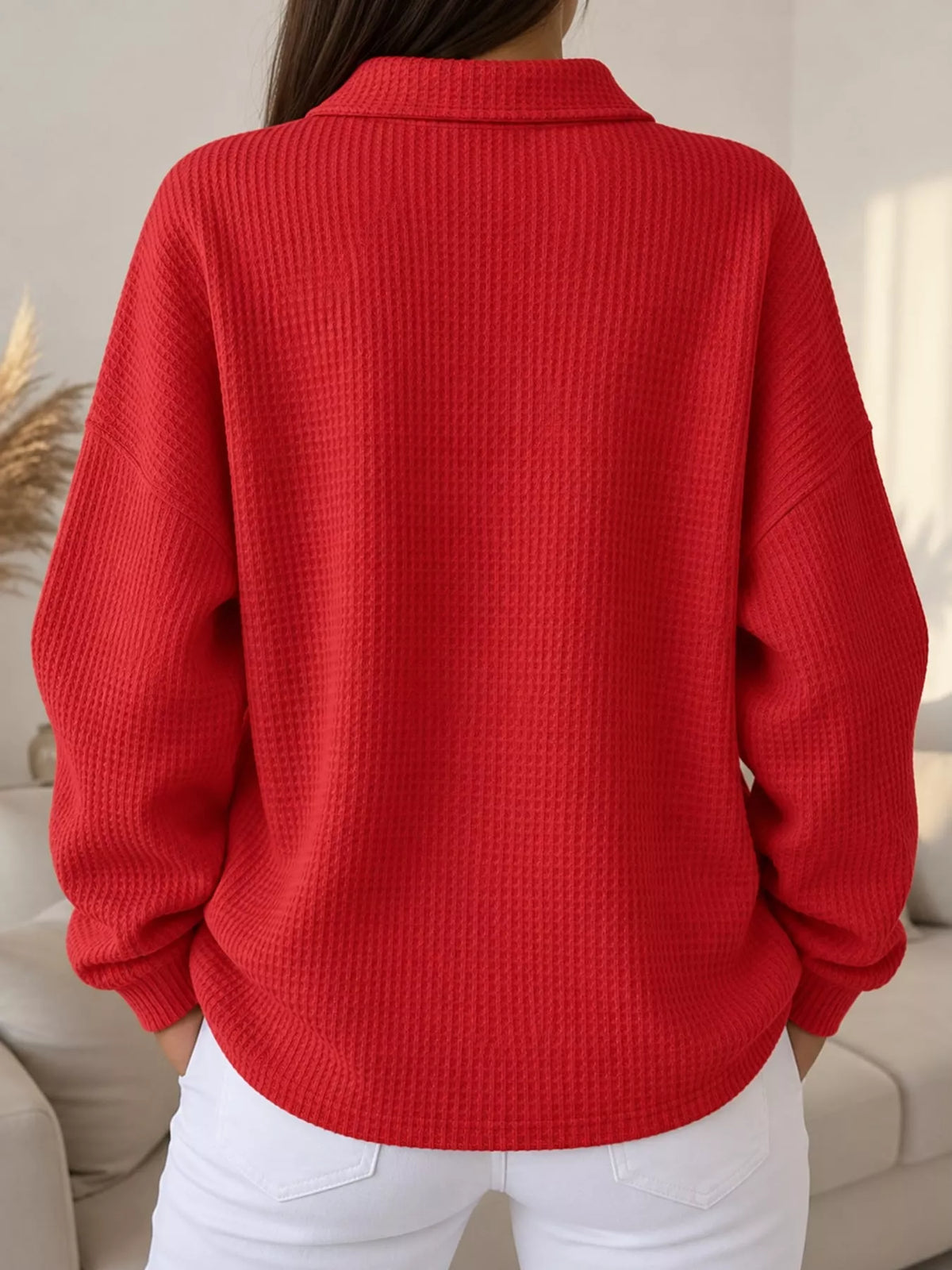 Waffle Knit Quarter-Button Polo T-Shirt — back view