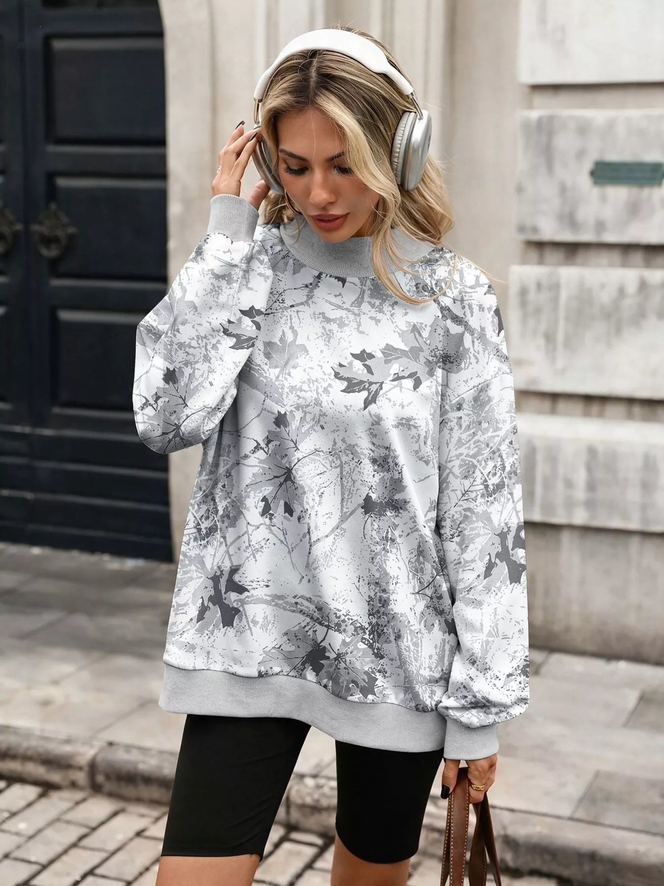 Camouflage-print mock-neck sweatshirt