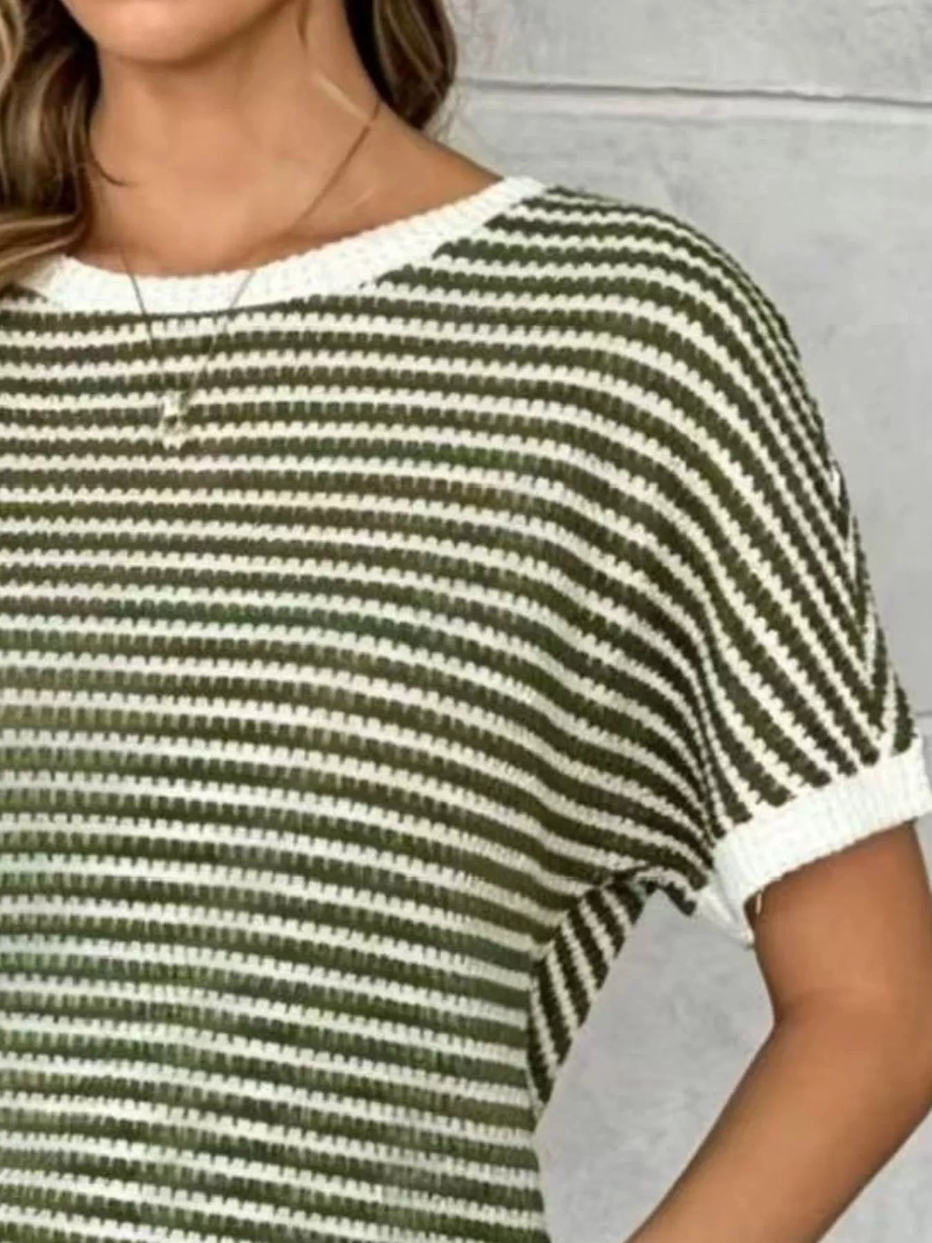 Trendsi Striped Knit Relaxed Fit T-Shirt -