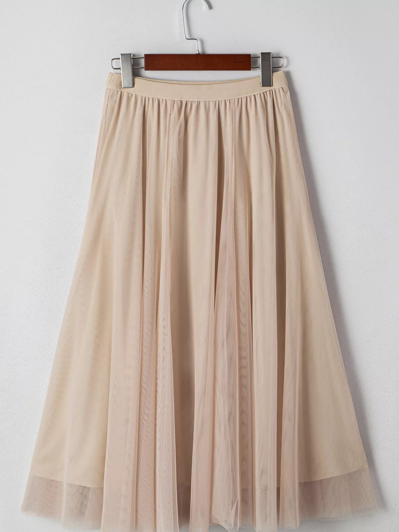 Trendsi Tulle Mesh Overlay Flared Midi Skirt -