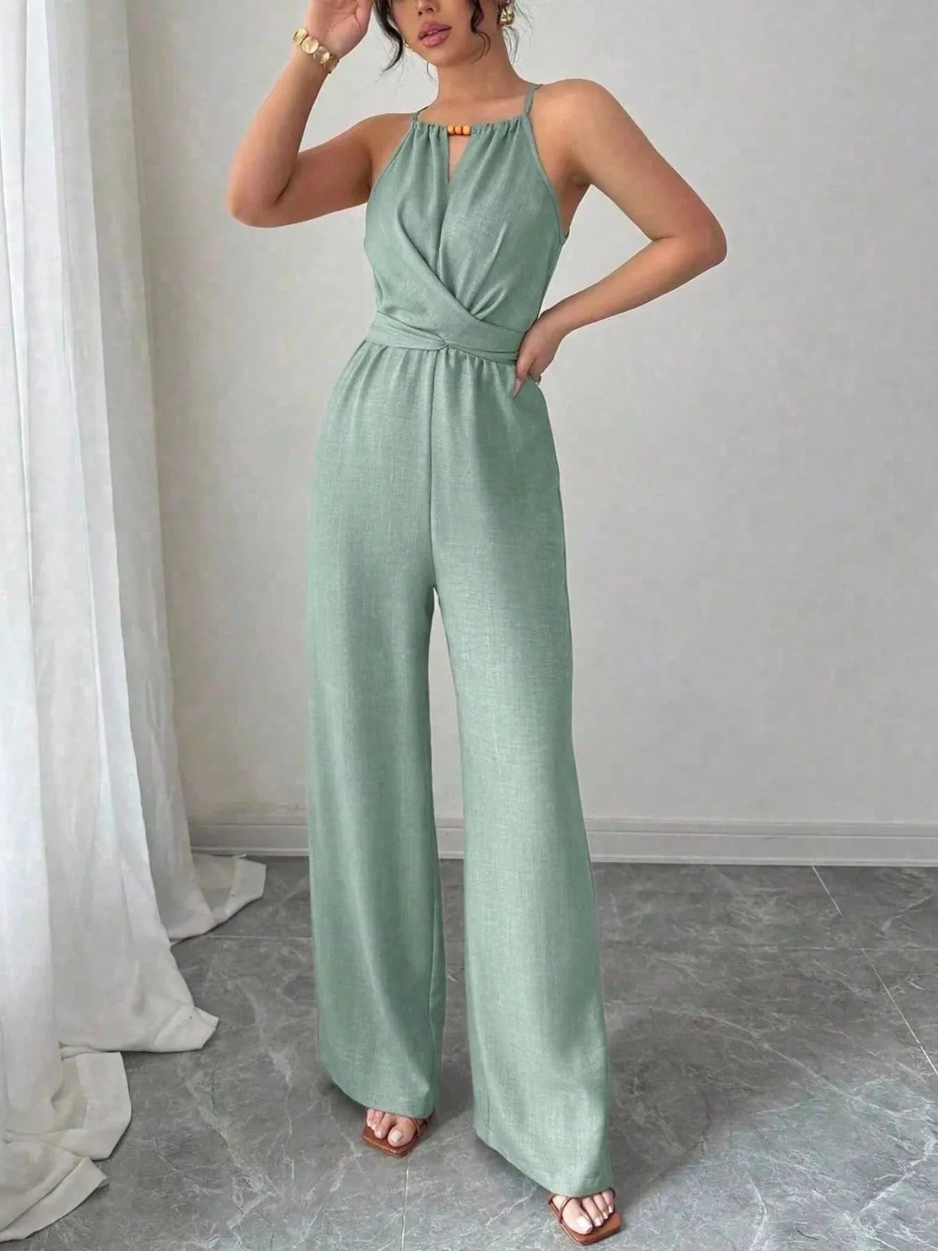 Trendsi Sleeveless Tie Waist Wide-Leg Jumpsuit -