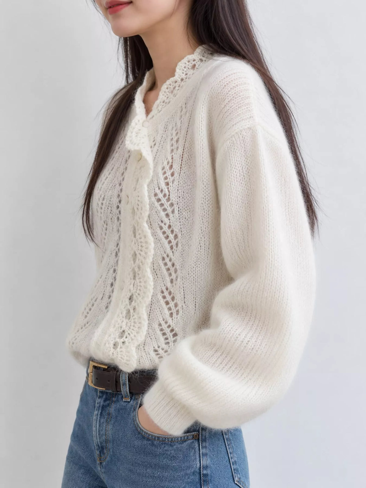 Off-white openwork dropped shoulder cardigan