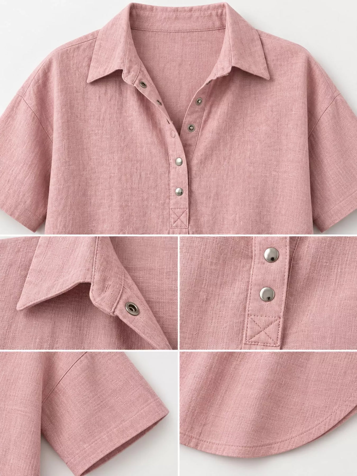 Snap Down Shirt in pink, construction detail