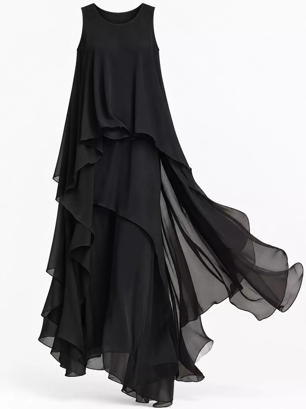 Tiered maxi dress, black hanging front
