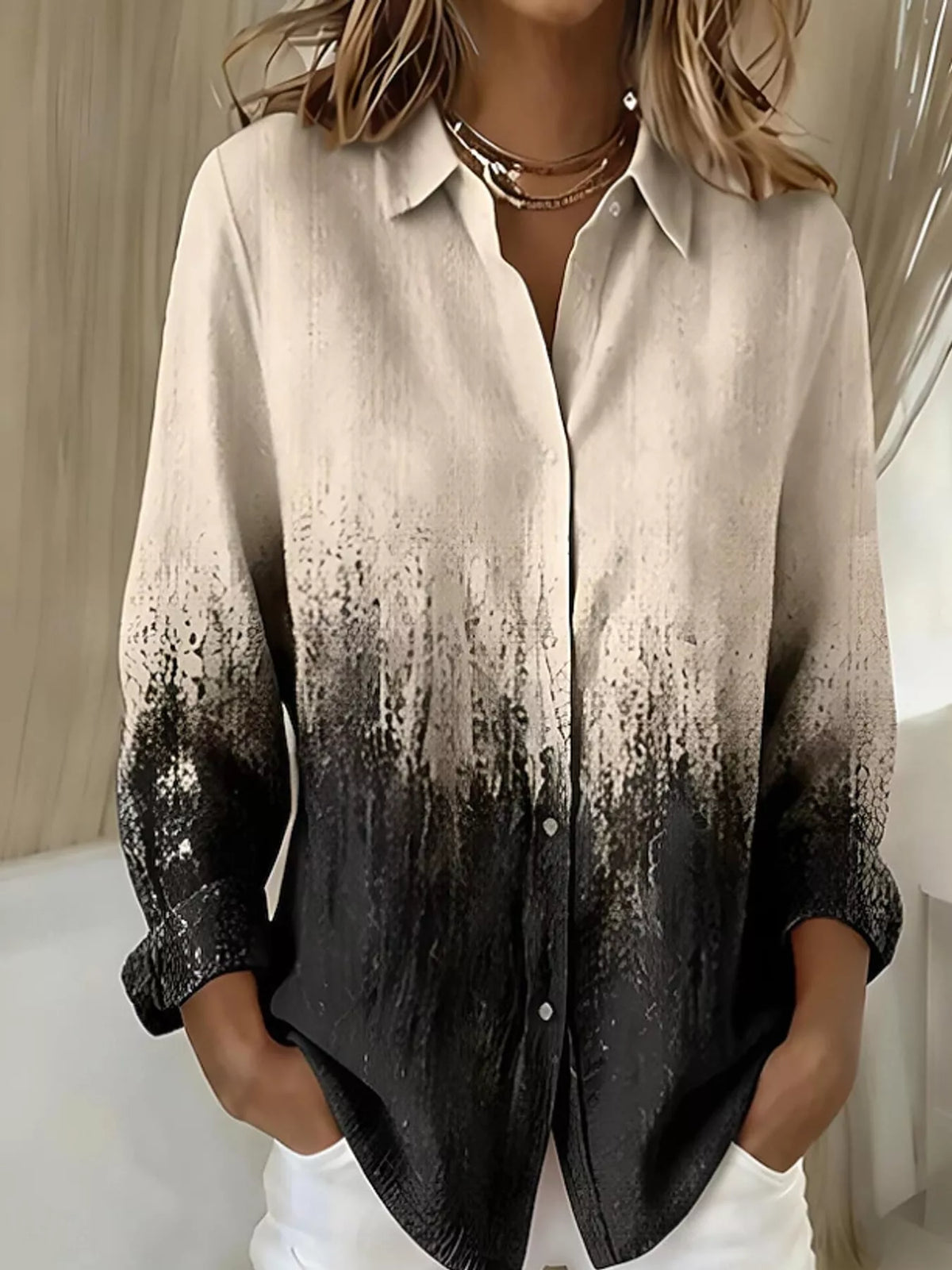 Beige and black ombre long sleeve shirt