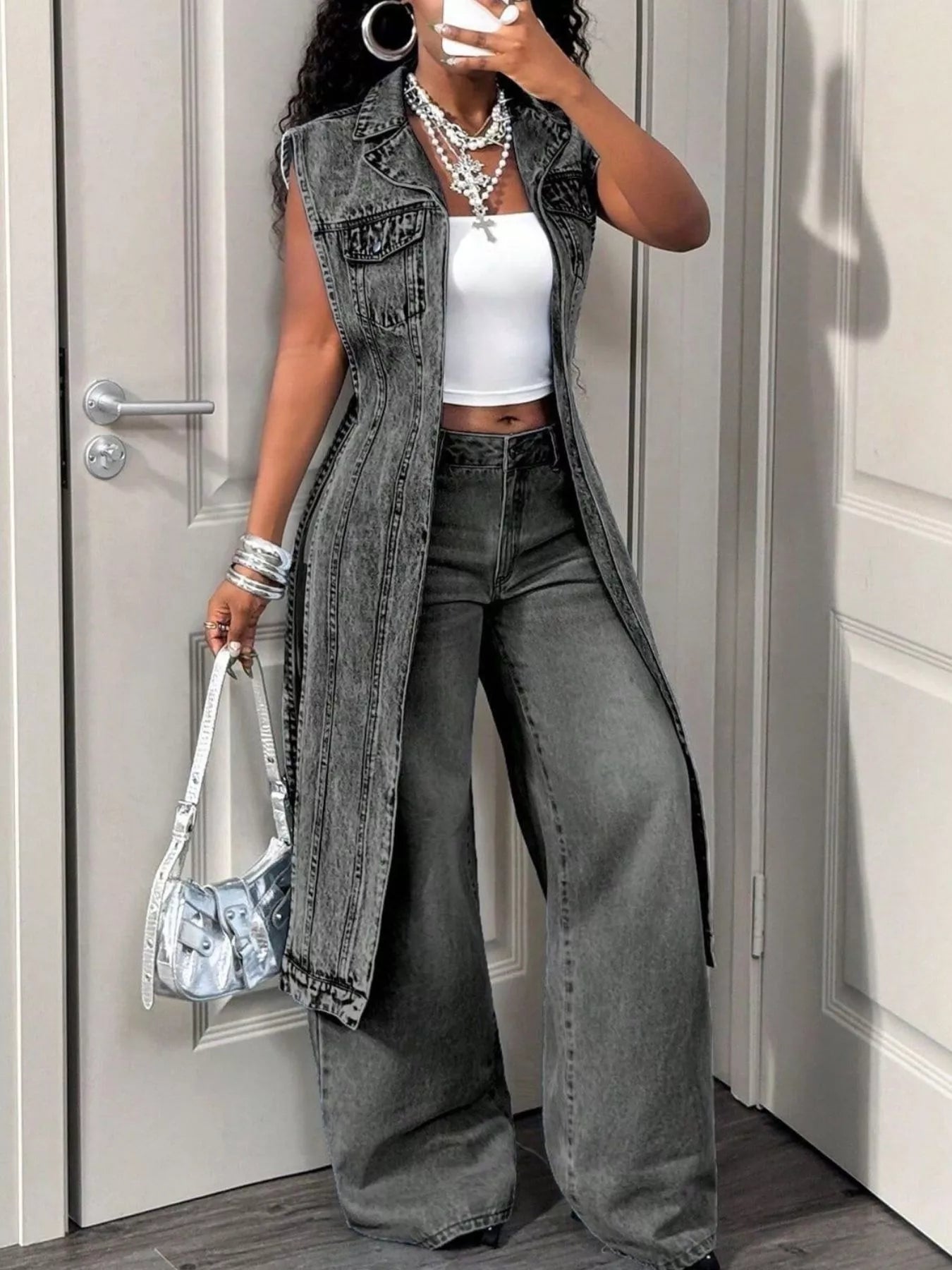 Trendsi High-Low Open Front Denim Vest -