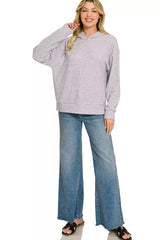 Trendsi Zenana Brushed Ribbed Hacci Hoodie Pullover -