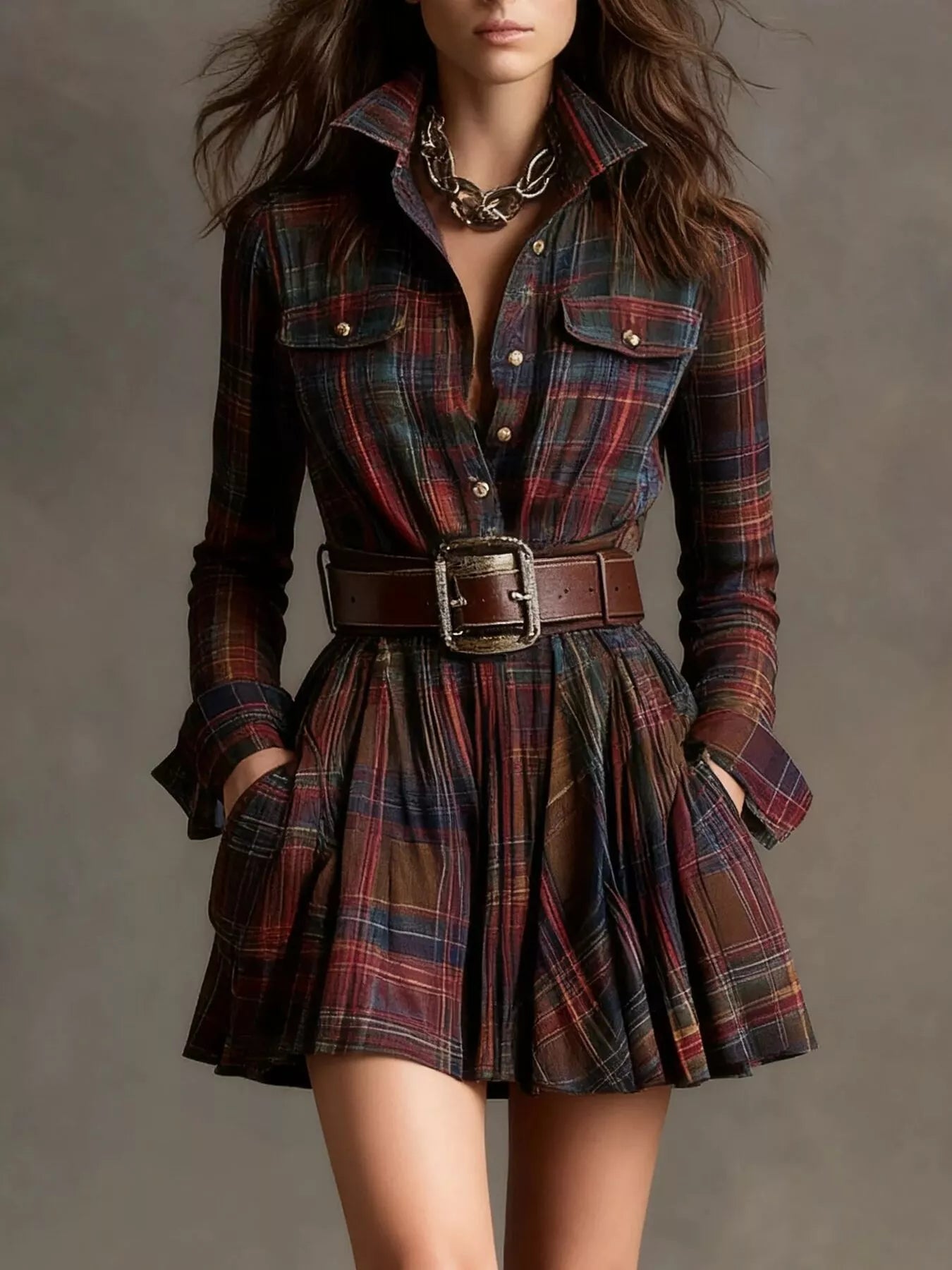 Trendsi Full Size Plaid Long Sleeve Shirt Dress Plus Size -