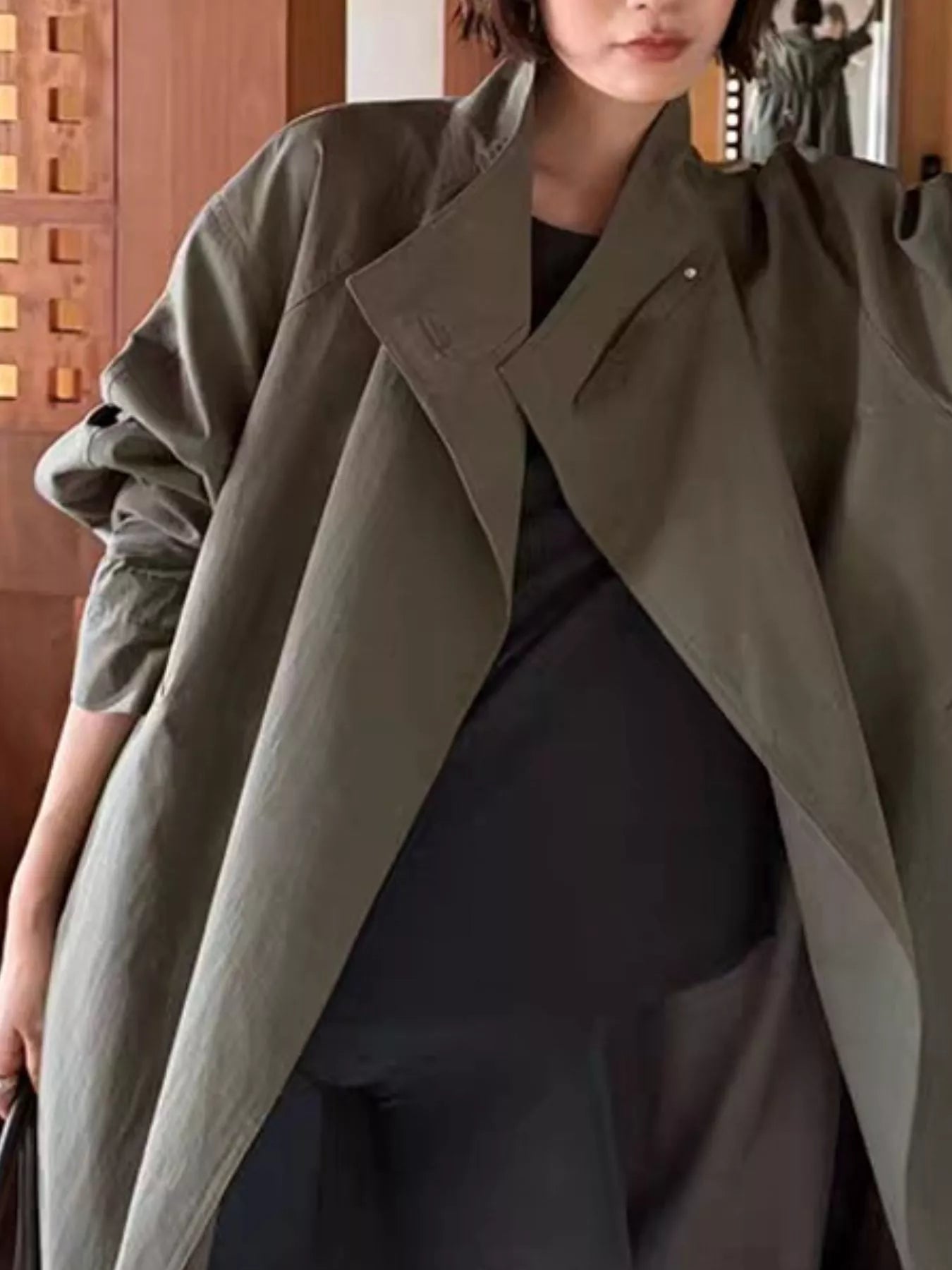 Trendsi Drawstring Open Front Longline Trench Coat -