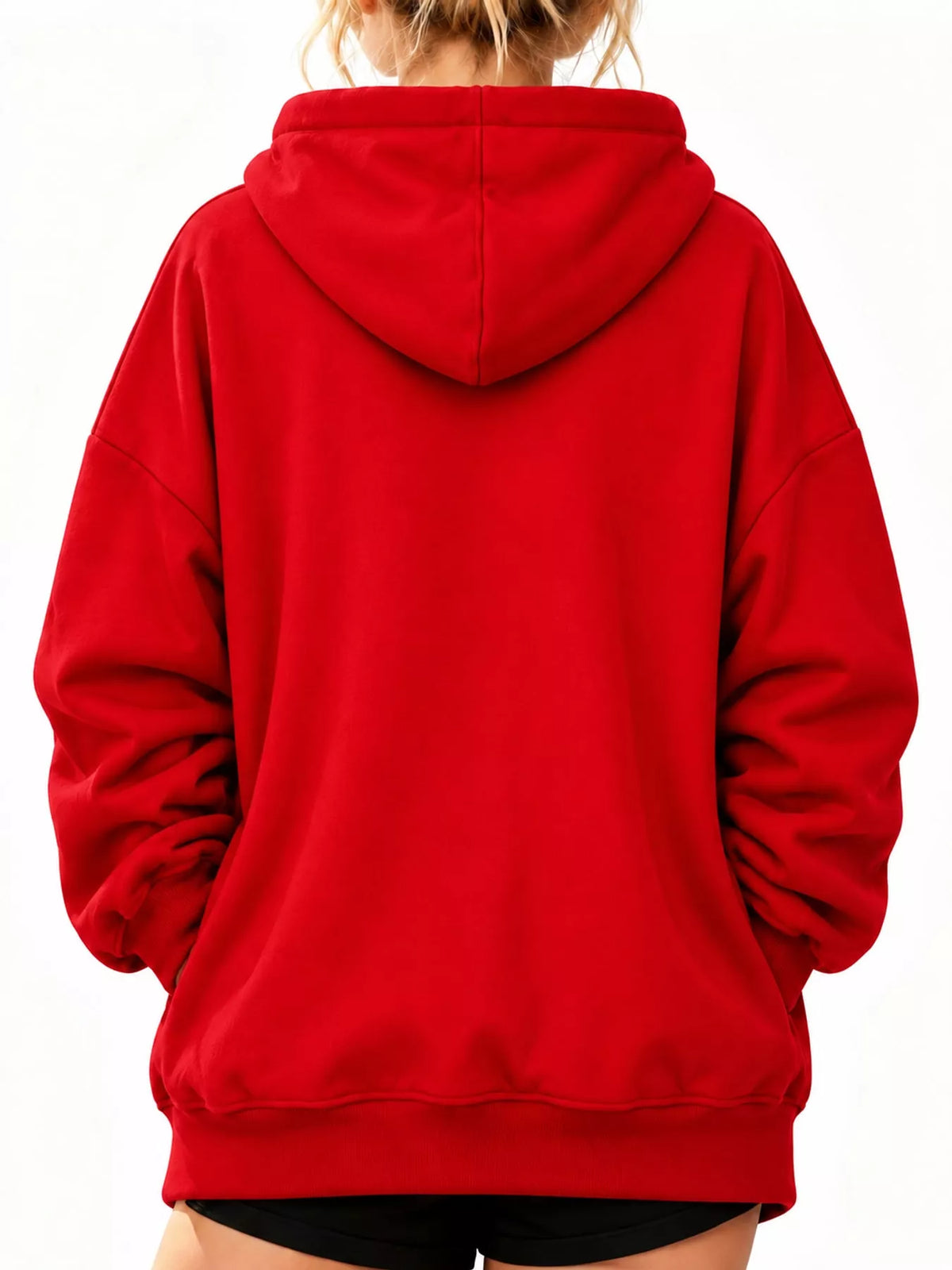 Red kangaroo pet pouch hoodie, back view