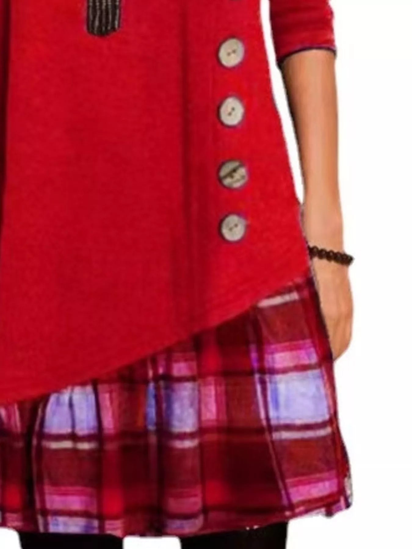 Trendsi Full Size Asymmetrical Plaid Patchwork Long Sleeve Dress Plus Size -