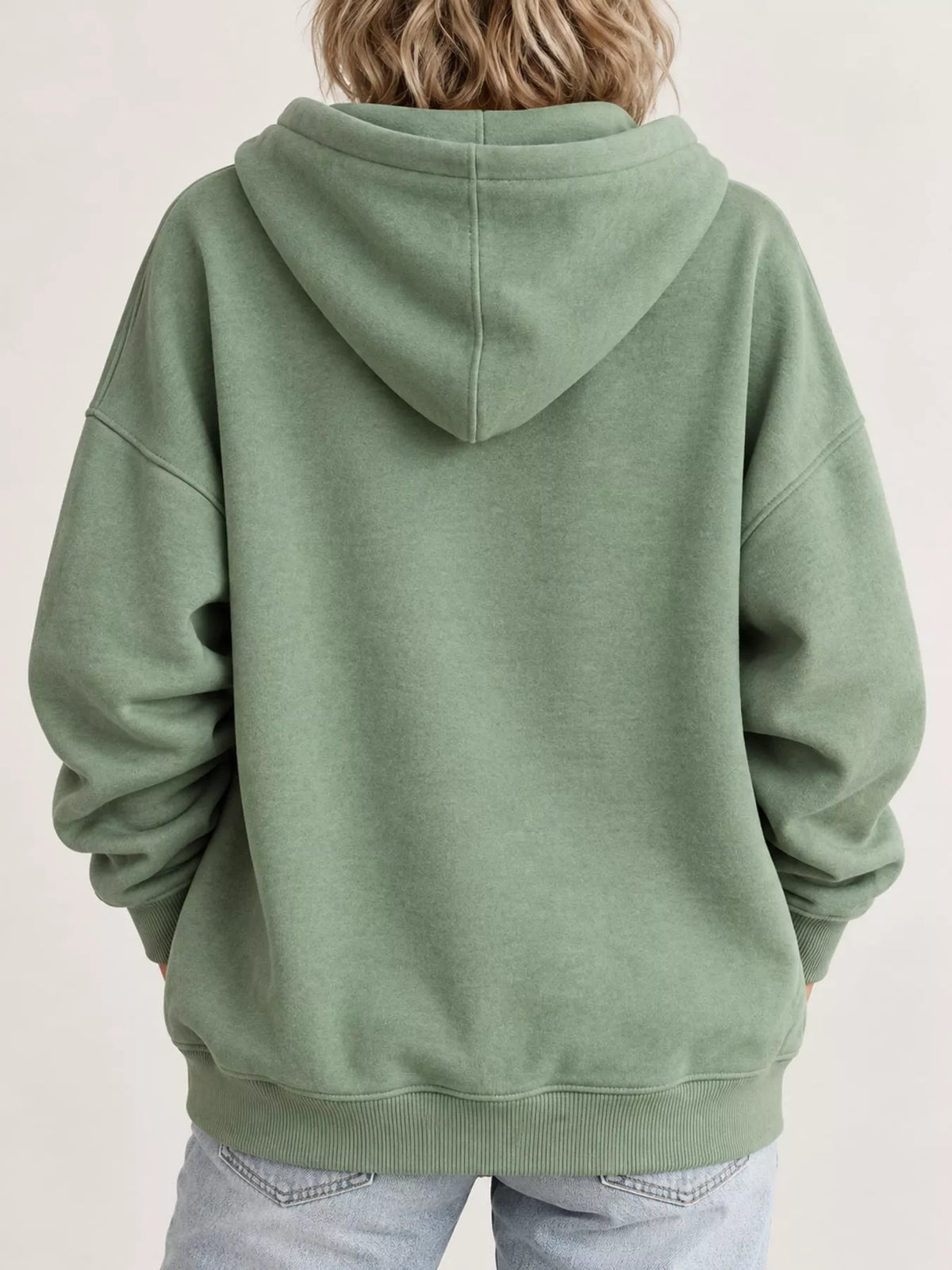 Women's Drawstring Dropped Shoulder Hoodie in sage — back view