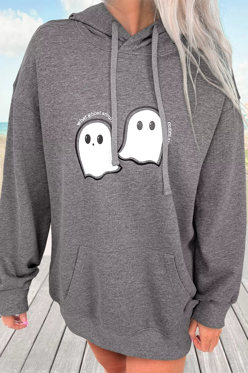 Trendsi Halloween Ghost Print Mineral Wash Oversize Hoodie -