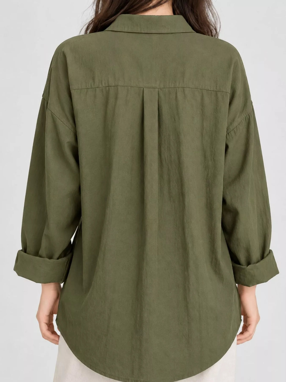 Collared long sleeve midi dress, back view