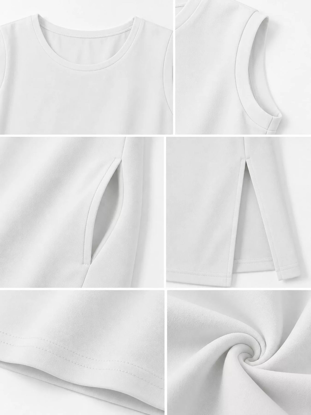 Round neck sleeveless maxi dress, construction and design details