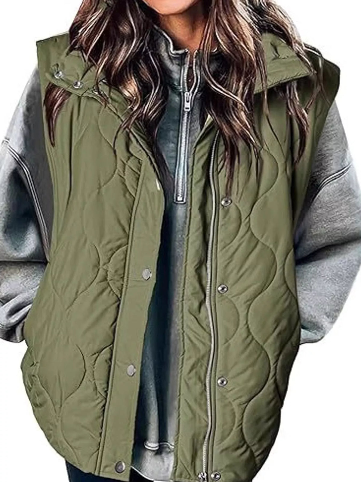 Quilted Snap-Front Vest — front view