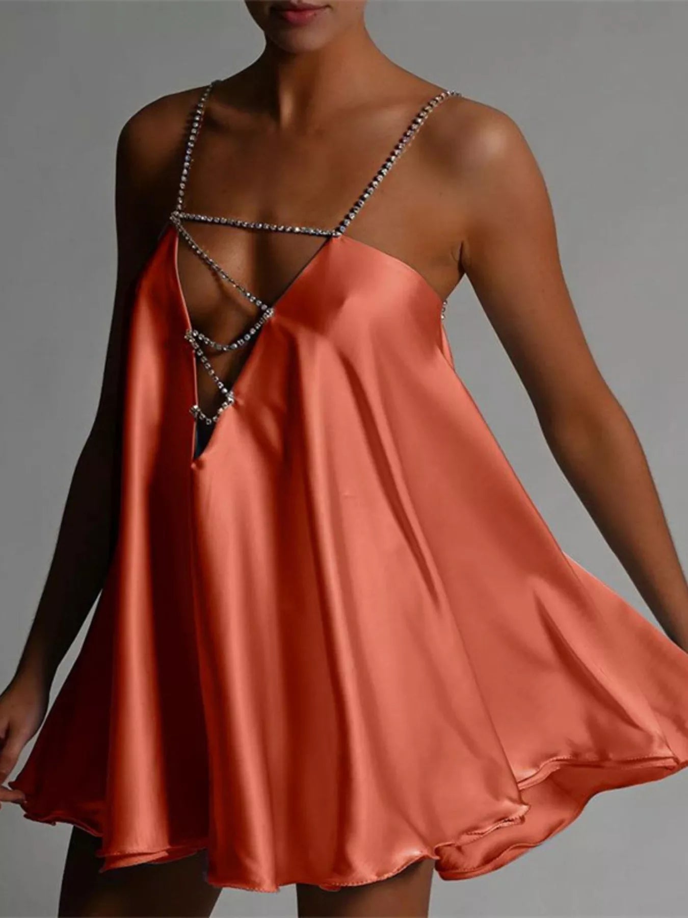 Trendsi Rhinestone Embellished Plunge Mini Dress -