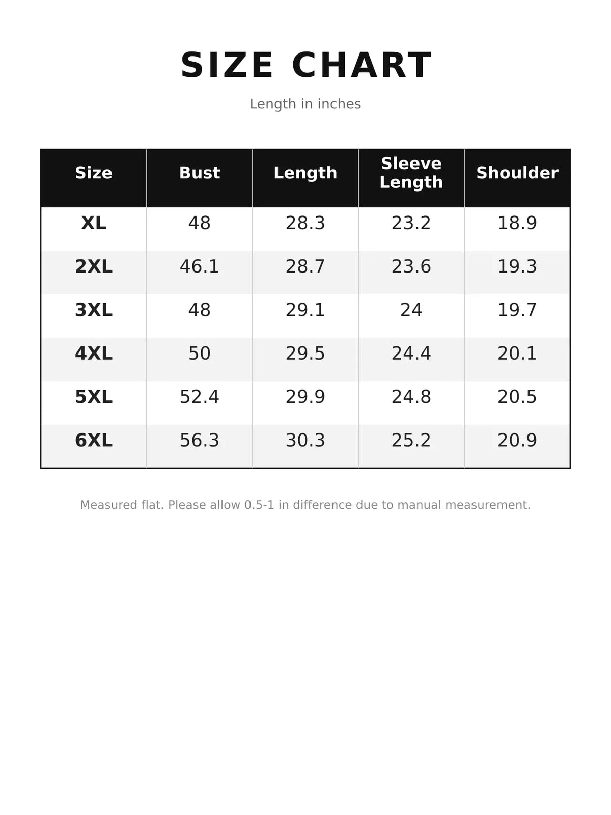 Size chart for waffle knit sweatshirt with curved hem