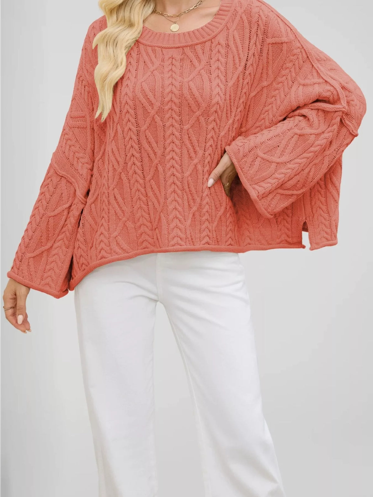 Trendsi Cozy Cable Knit Drop Shoulder Oversize Sweater -