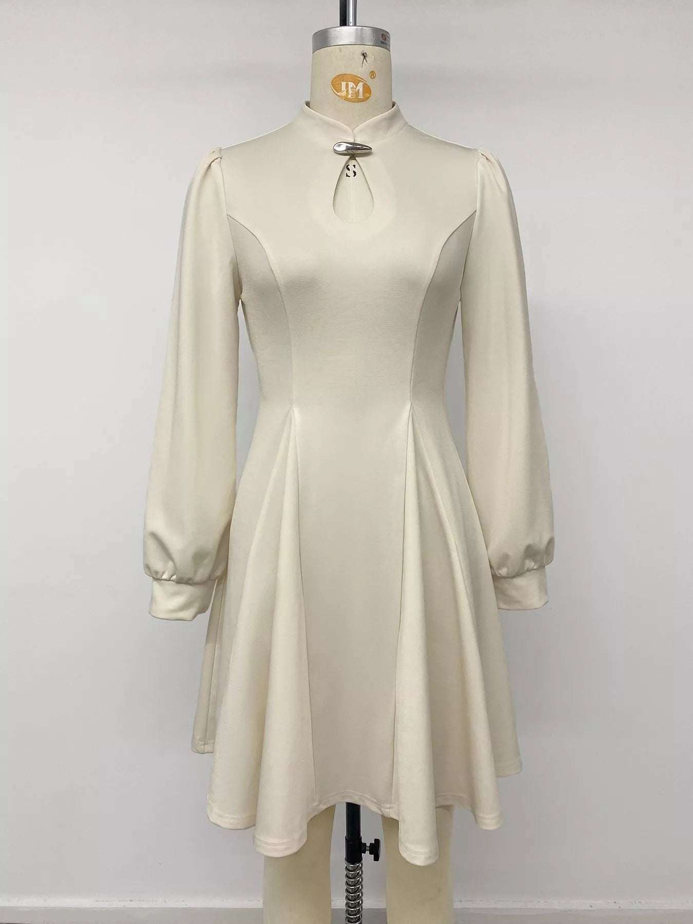 Trendsi Keyhole Neckline Long Sleeve A-Line Mini Dress -