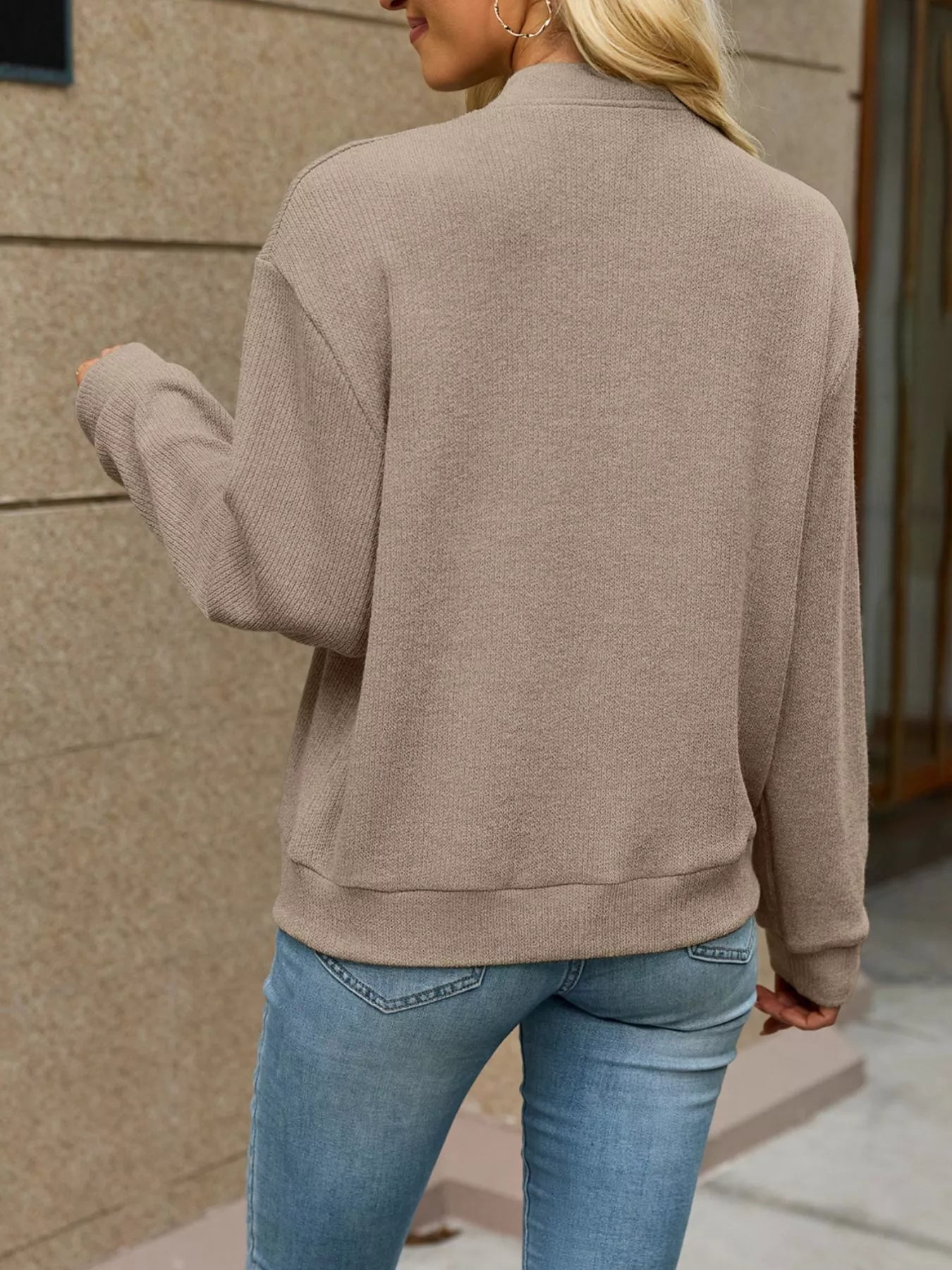 Trendsi Zip-Up Dropped Shoulder Top -