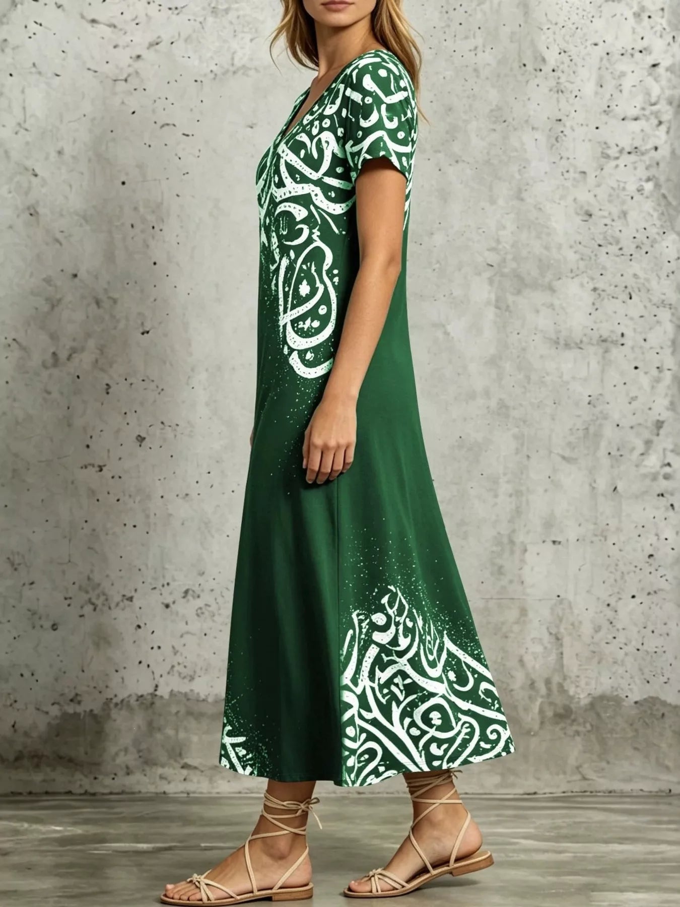 Trendsi Printed Short Sleeve Midi Dress -