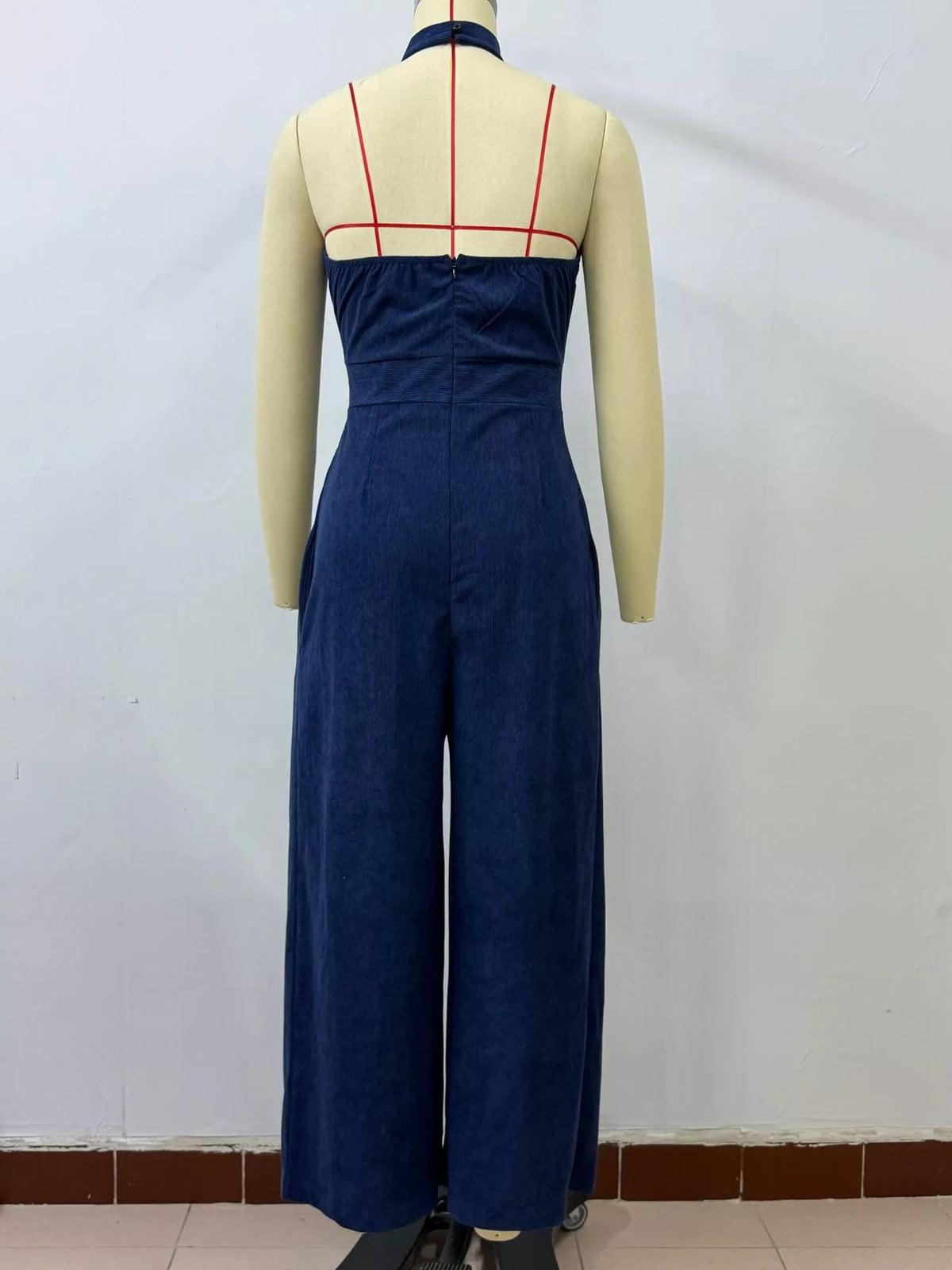 Wide-leg jumpsuit, navy mannequin back