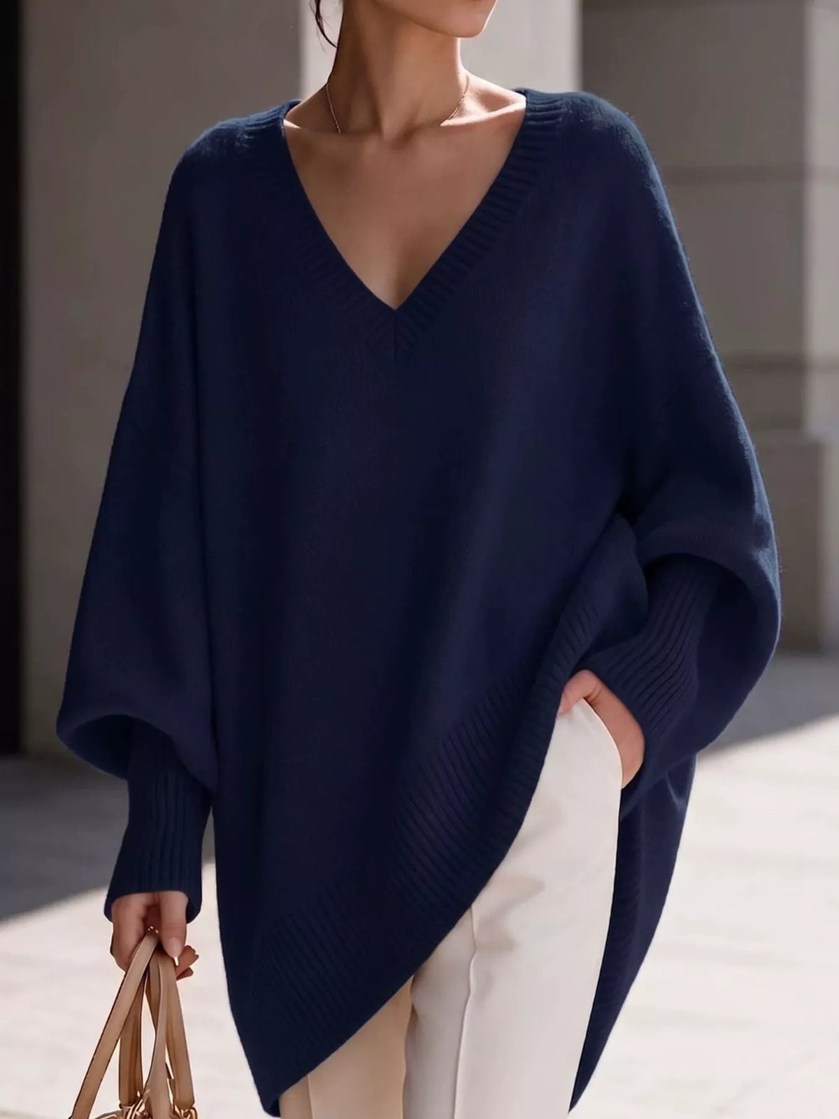 Batwing sweater, navy front