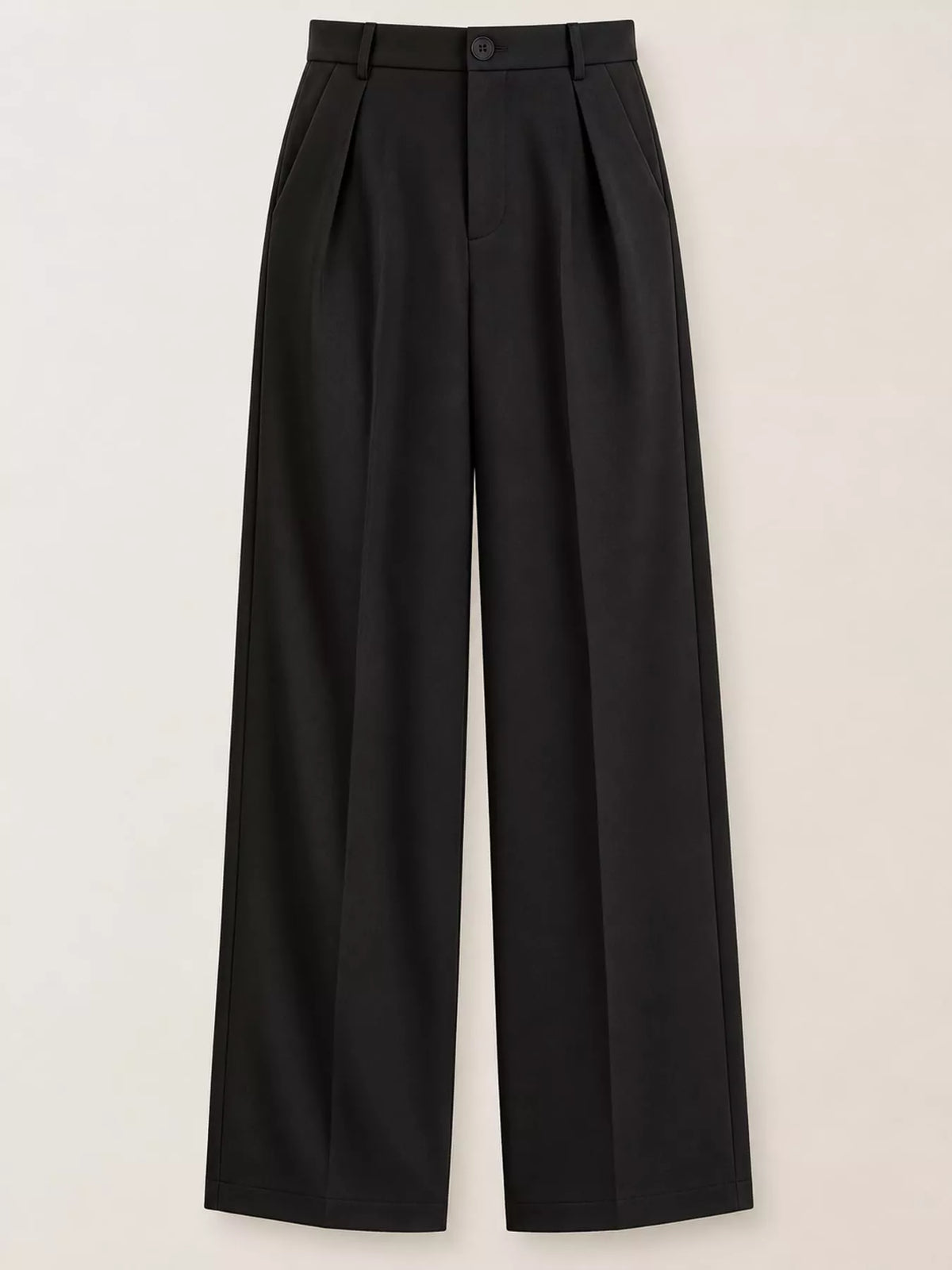 Women's Pleated Wide-Leg Trousers in black — flat lay view