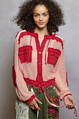 Trendsi POL Texture Woven Button Down Hooded Shirt with Drawstring Hem -