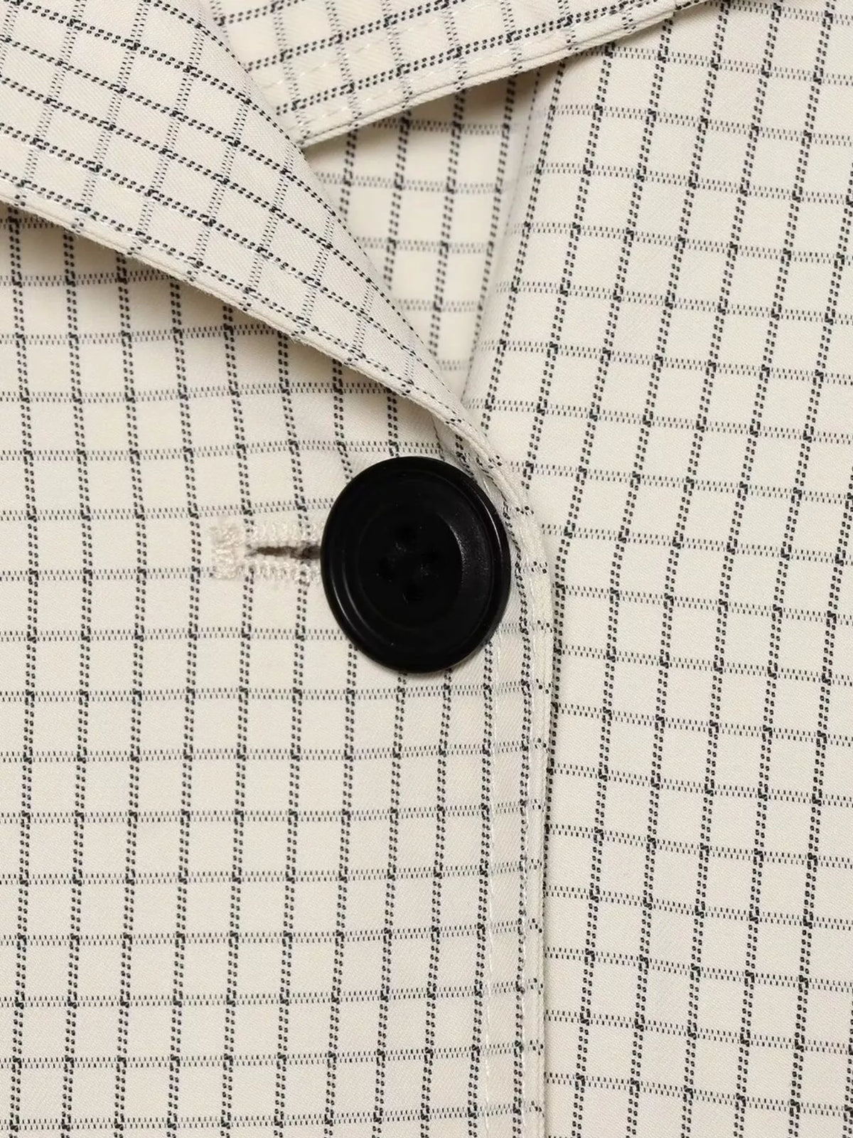 Check pattern and button on cream check plaid double-breasted cropped jacket