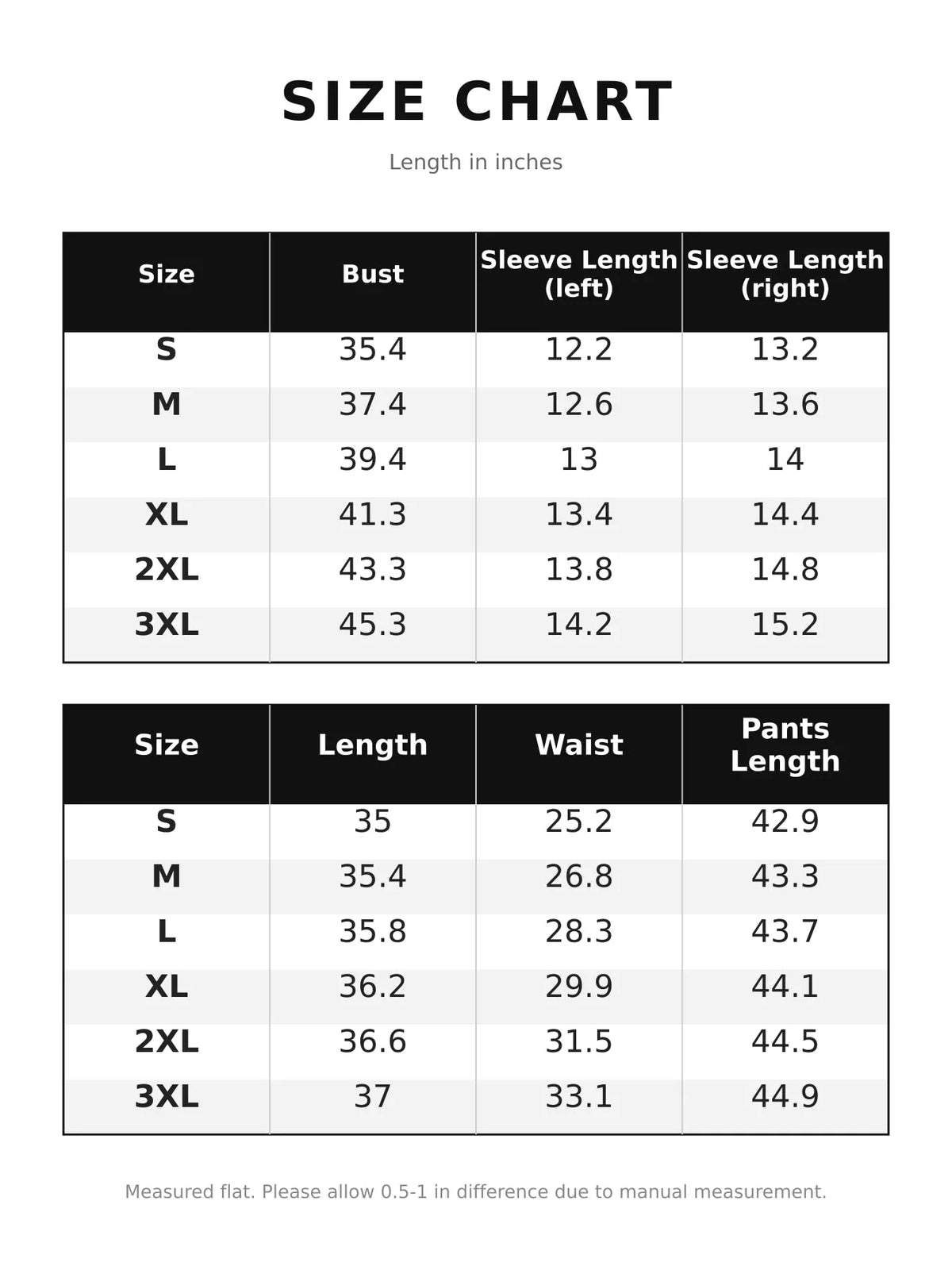 Cold-Shoulder Layered Top and Wide-Leg Pants Set — size and measurement chart