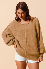 Trendsi SO ME Loose Fit Exposed Seam Slouchy Boucle Sweater -