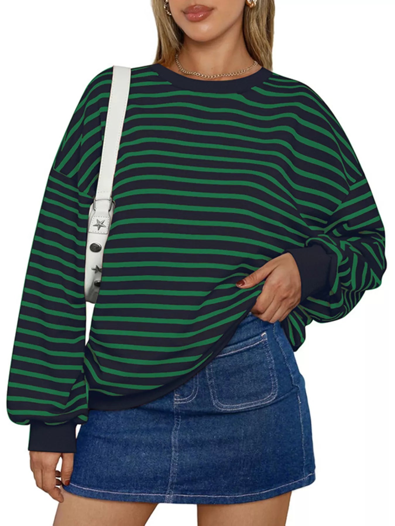 Trendsi Oversized Striped Crewneck Sweatshirt -