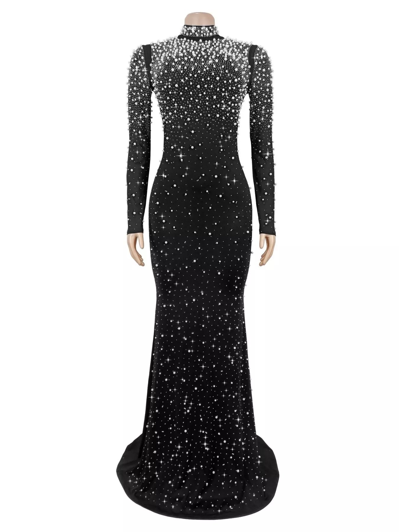 Trendsi Rhinestone Long Sleeve Mermaid Maxi Dress -