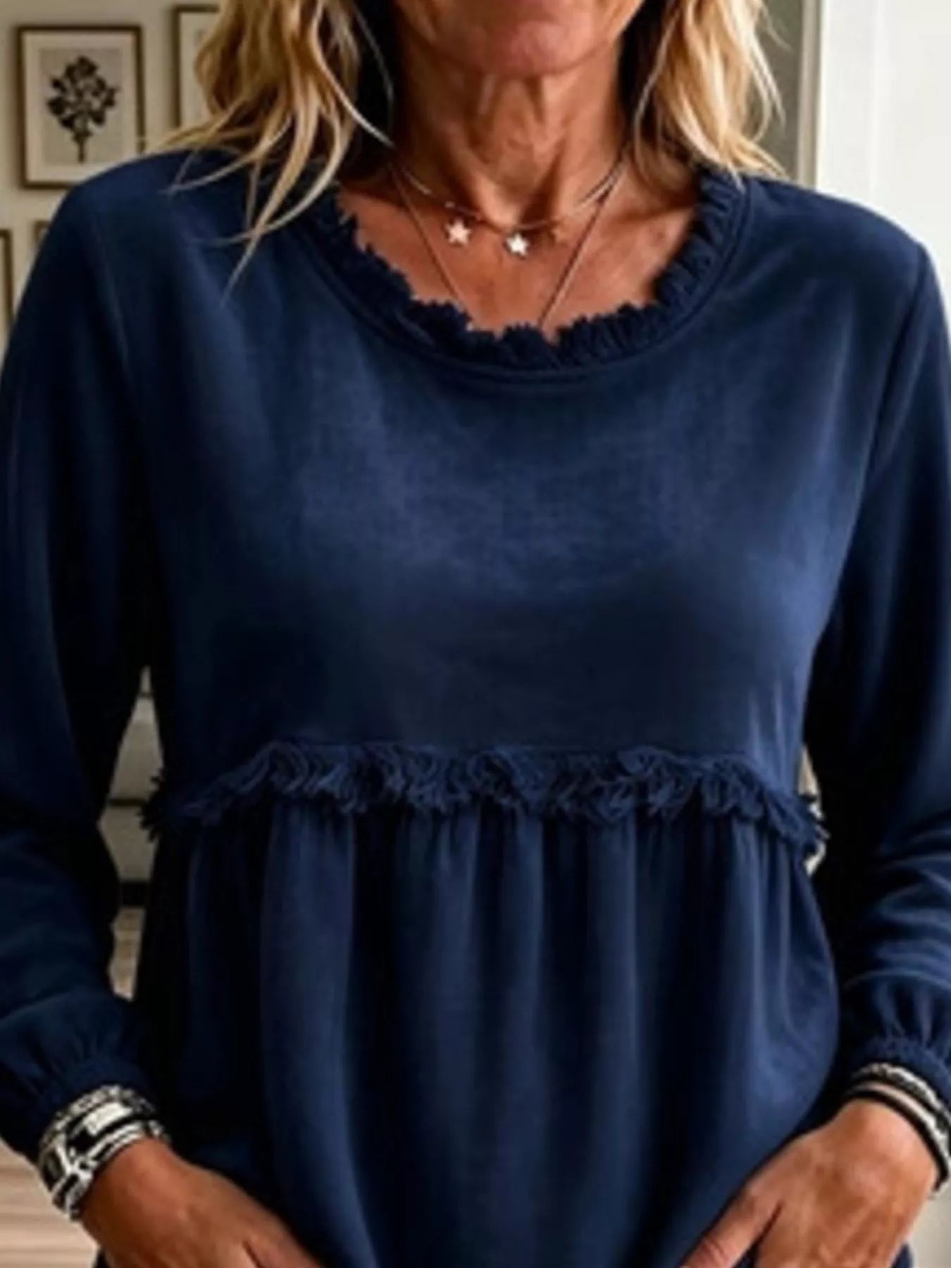 Trendsi Fringed Hem Long Sleeve T-Shirt -