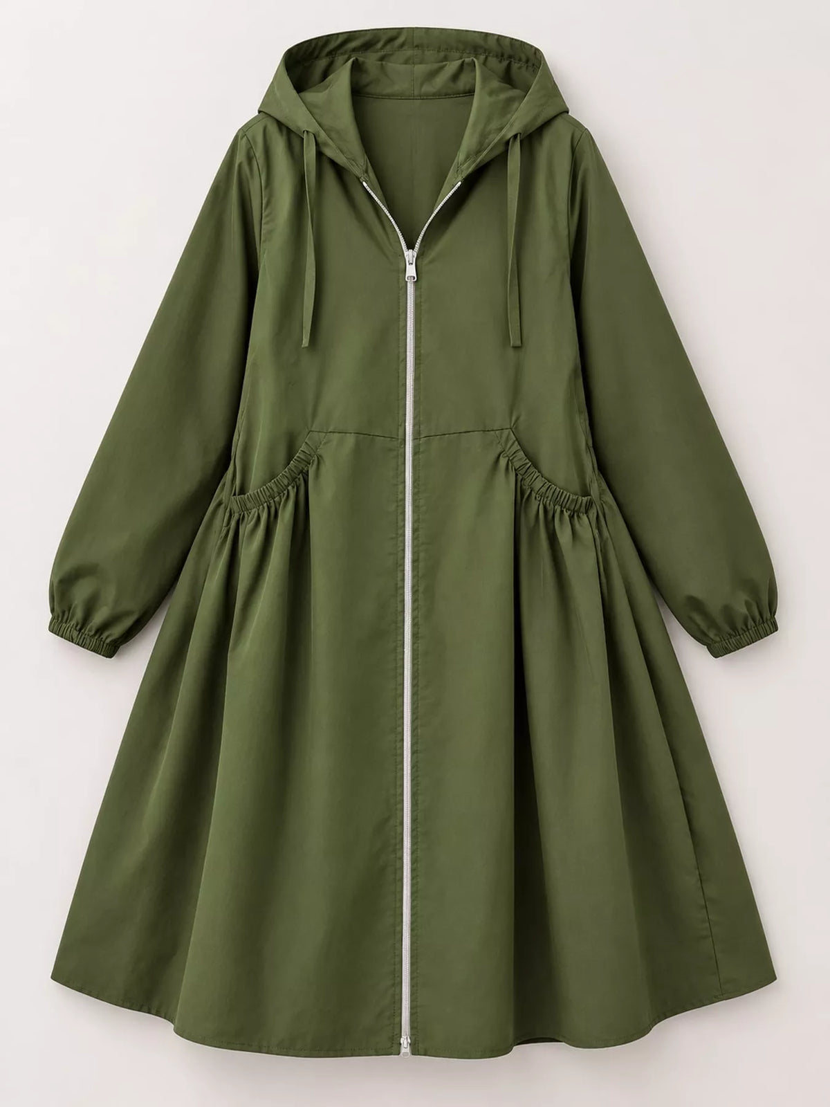 Hooded longline jacket, olive flat lay