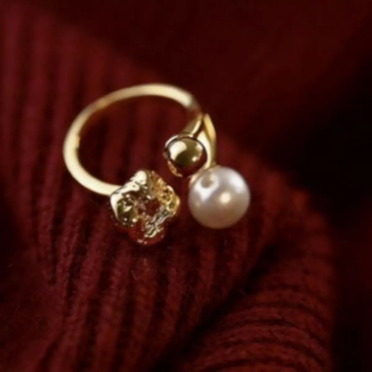 Trendsi 18K Gold-Plated Pearl Open Ring -