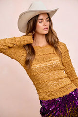 Trendsi BiBi Ruffles Detail Mardi Gras Color Flower Lace Top -