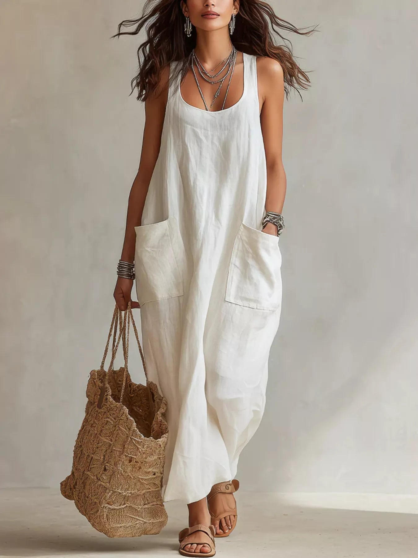 Trendsi Scoop Neck Sleeveless Maxi Dress with Pockets -
