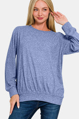 Trendsi Zenana Full Size Melange Round Neck Top -